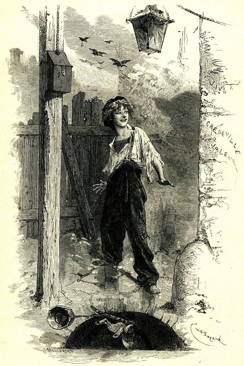 Victor Hugo: I Miserabili. Gavroche, ragazzo di Parigi. Illustrazione di Emile Bayard. da Emile Antoine Bayard