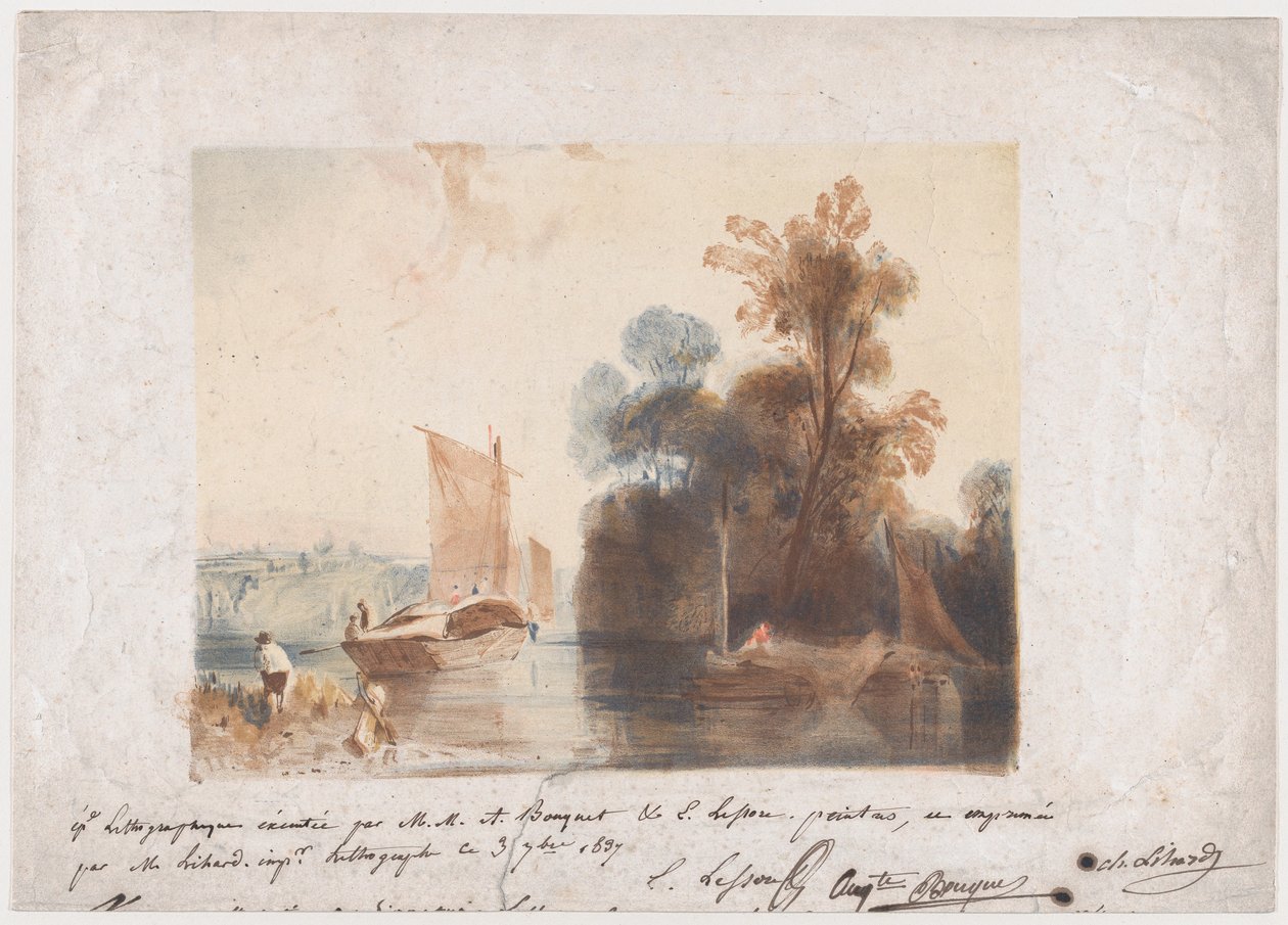 Paesaggio con fiume e barche, 1837 da Emile Aubert Lessore