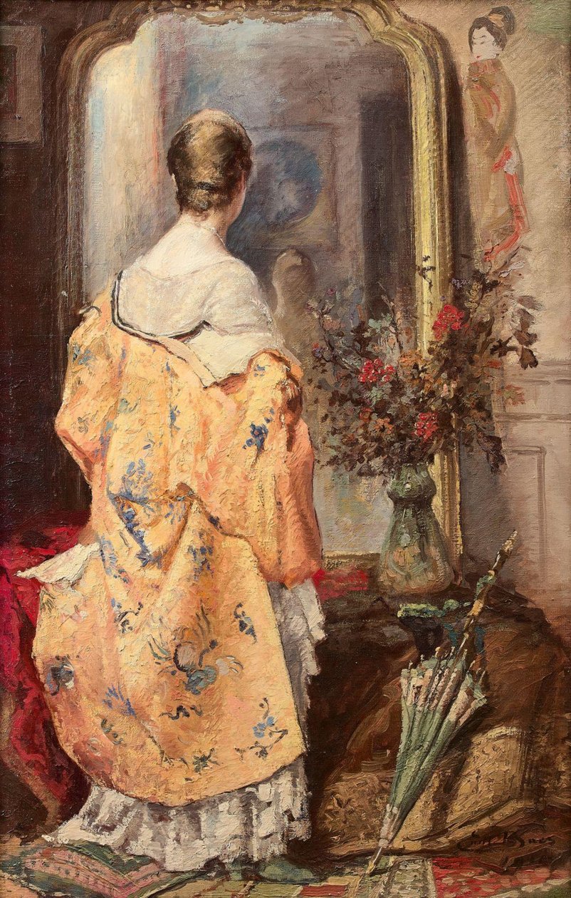 Giovane donna davanti allo specchio da Emile Baes