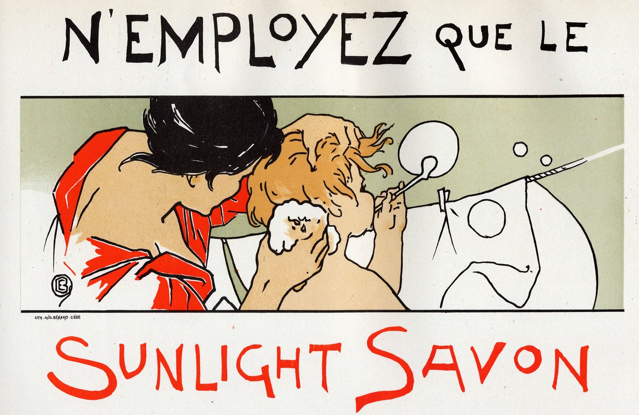 Bambino nel suo bagno, pubblicità del sapone Sunlight, fine del XIX secolo (poster) da Émile Berchmans