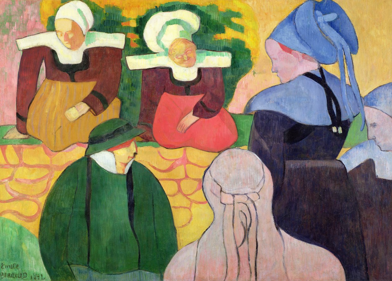 Donne bretoni su un muro da Emile Bernard
