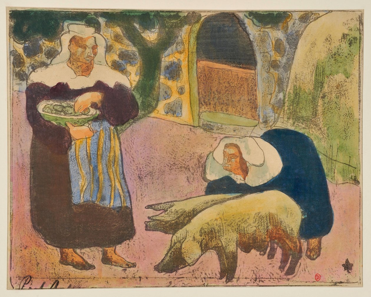 Donne bretoni che danno da mangiare ai maiali da Emile Bernard