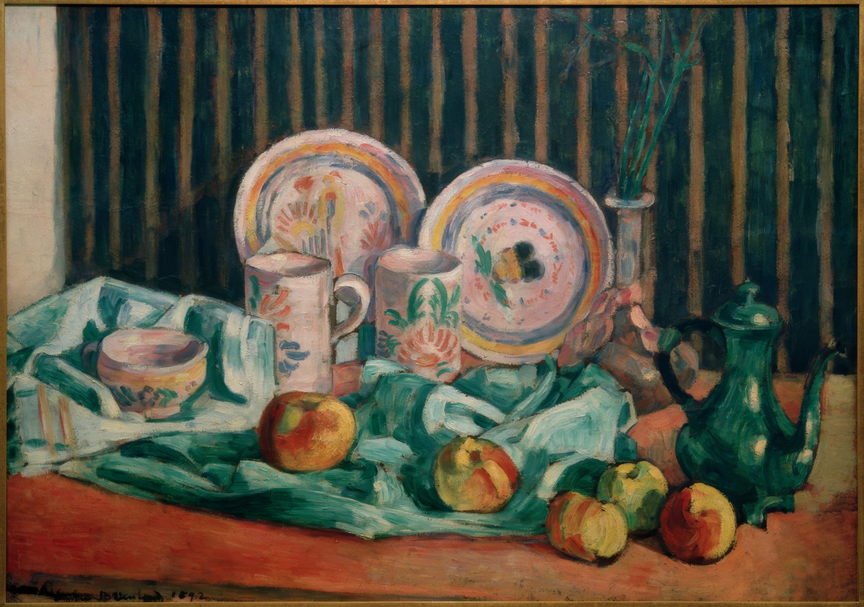 Natura morta con mele e ceramica bretone da Emile Bernard