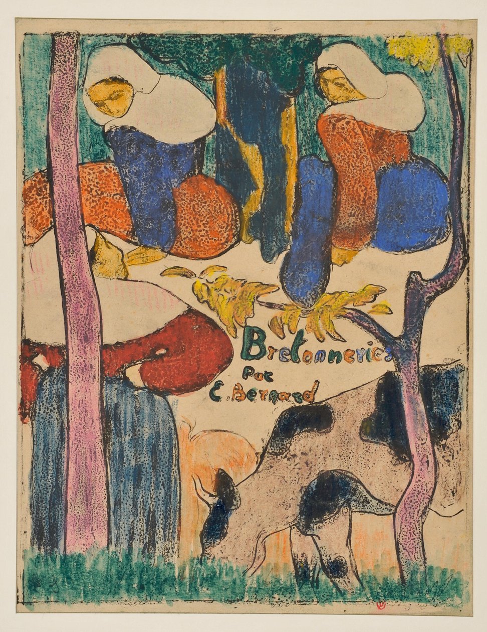 Drei Frauen und eine Kuh auf einer Wiese da Emile Bernard