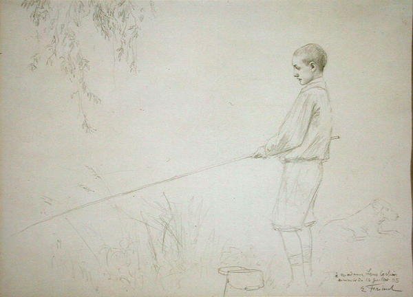 Giovane ragazzo che pesca da Emile Friant