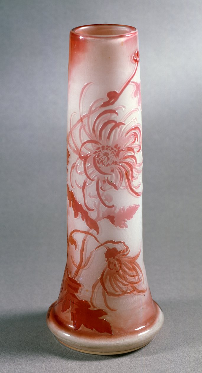 Vaso doppio in vetro con decorazione di crisantemi rossi, ca 1900, Francia da Emile Galle