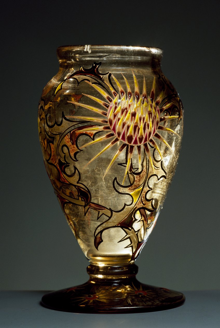 Vaso di vetro fumé con decorazioni in smalto, ca 1890, di Emile Gallé, Nancy, Francia da Emile Galle
