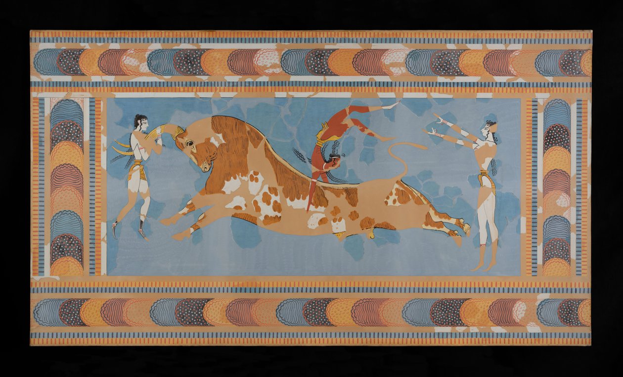 Affresco restaurato del Toreador dal Palazzo di Minosse a Cnosso (Disegno di Evans N/4) da Emile Gilliéron