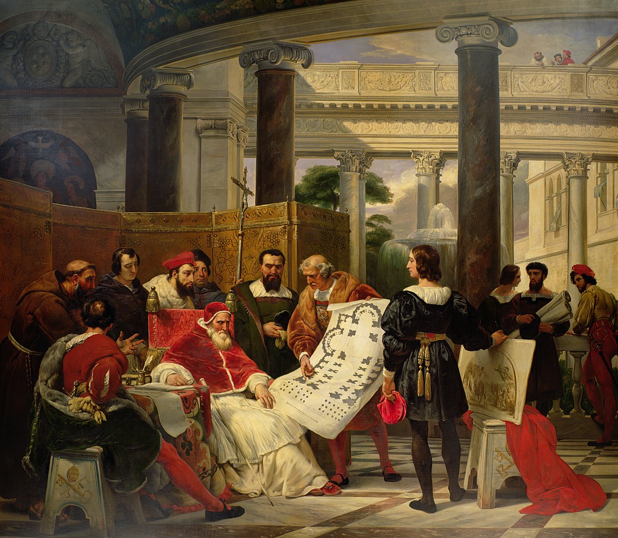 Papa Giulio II ordina a Bramante, Michelangelo e Raffaello di costruire il Vaticano e San Pietro, 1827 da Emile Jean Horace Vernet