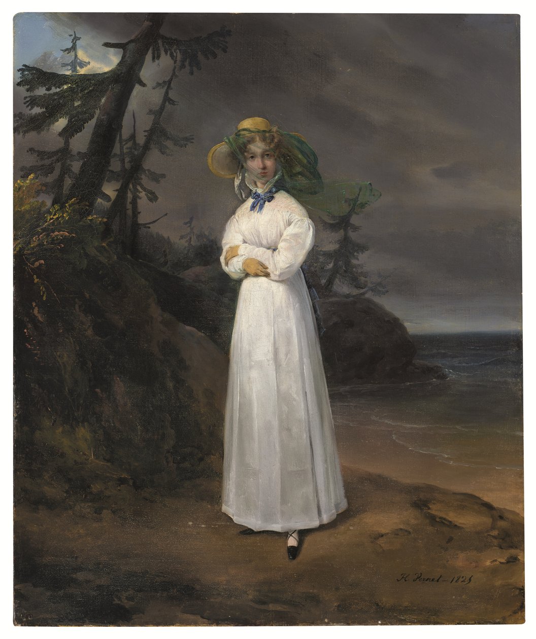 Ritratto della vedova Contessa Jean-Henri-Louis Greffulhe in un paesaggio da Emile Jean Horace Vernet