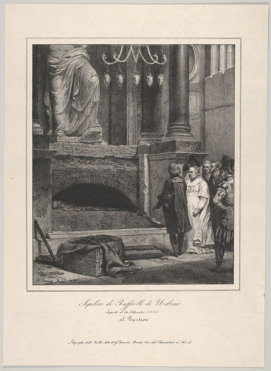 La tomba di Raffaello, aperta il 14 settembre 1833, Pantheon, Roma, 1833 da Emile Jean Horace Vernet