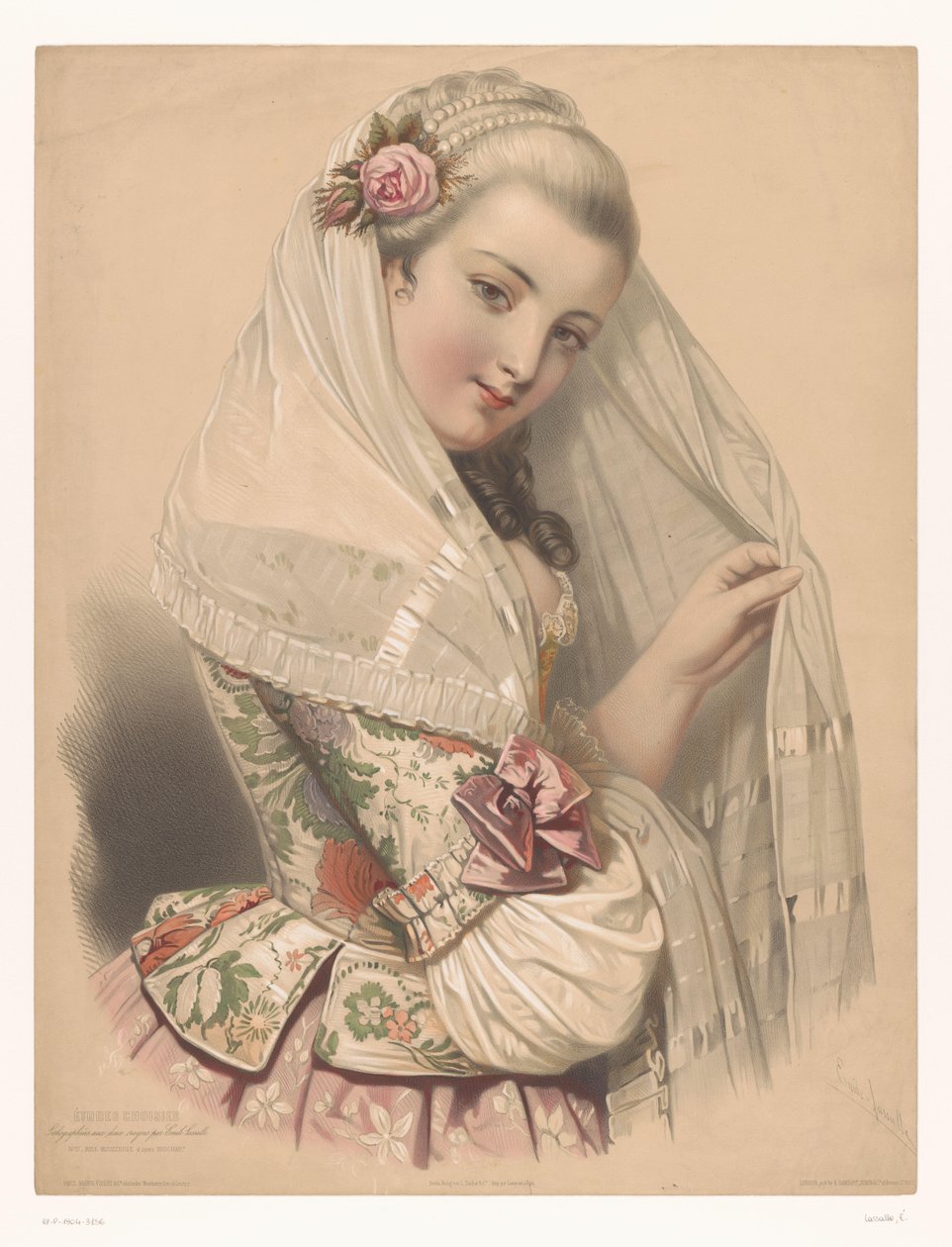 Giovane donna velata con una rosa nei capelli da Emile Lassalle