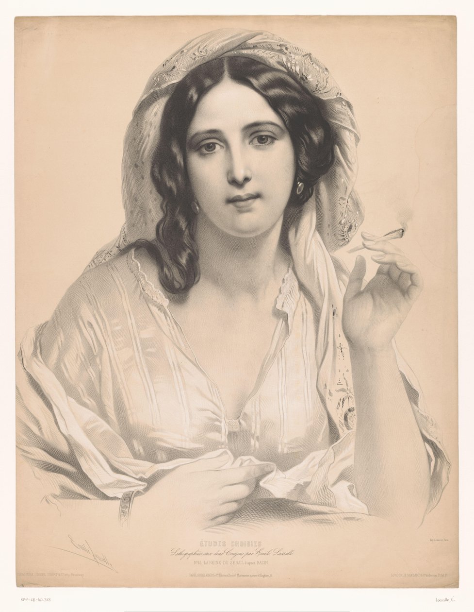 Giovane donna velata con una sigaretta in mano (La reine du sérail) da Emile Lassalle