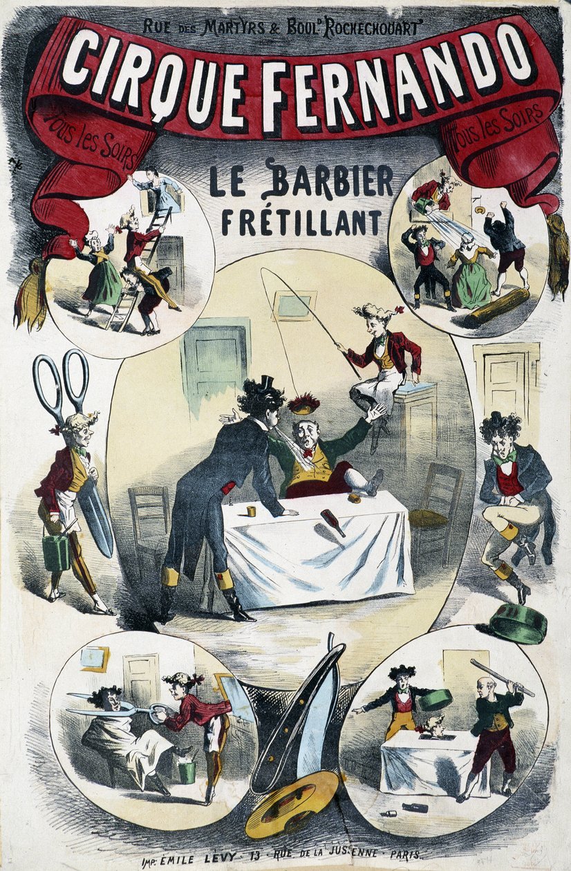 Cirque Fernando: Il barbiere scrivente - Poster di Lévy, fine XIX secolo da Emile Levy
