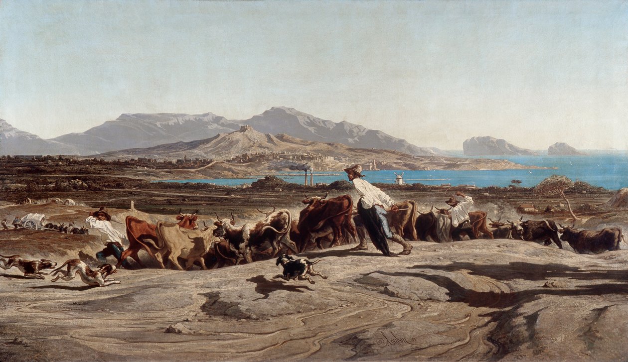 Veduta di Marsiglia, prendendo le Aygalades in una passeggiata - Emile Loubon (1809-1863) da Emile Loubon
