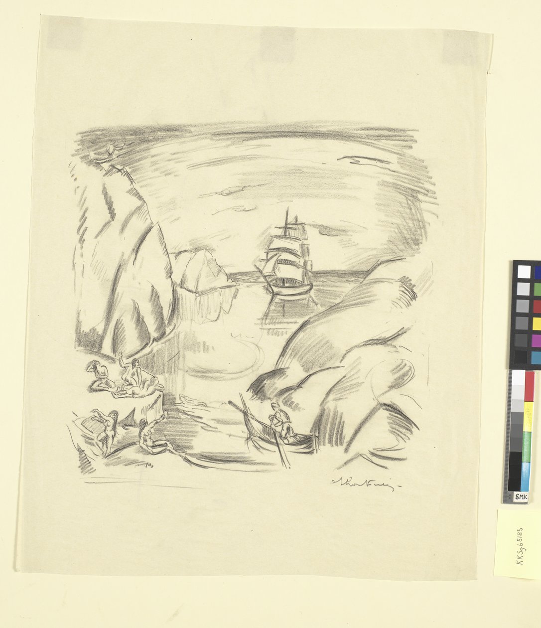 Una Baia con Nave a Vela e Donne che Fanno il Bagno da Emile Othon Friesz