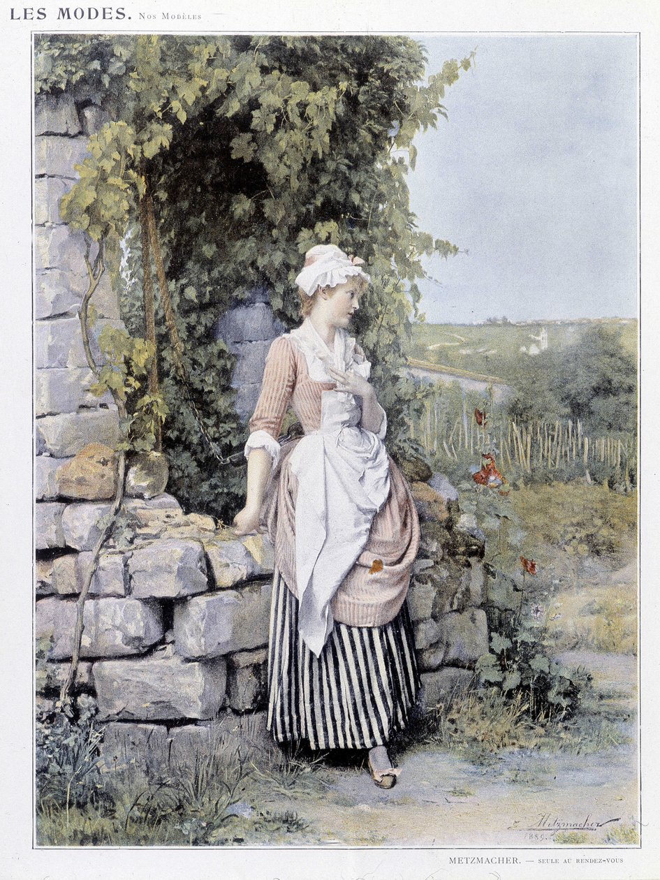 Donna sola che aspetta il suo appuntamento - illustrazione di Metzmacher, circa 1900 da Emile Pierre Metzmacher