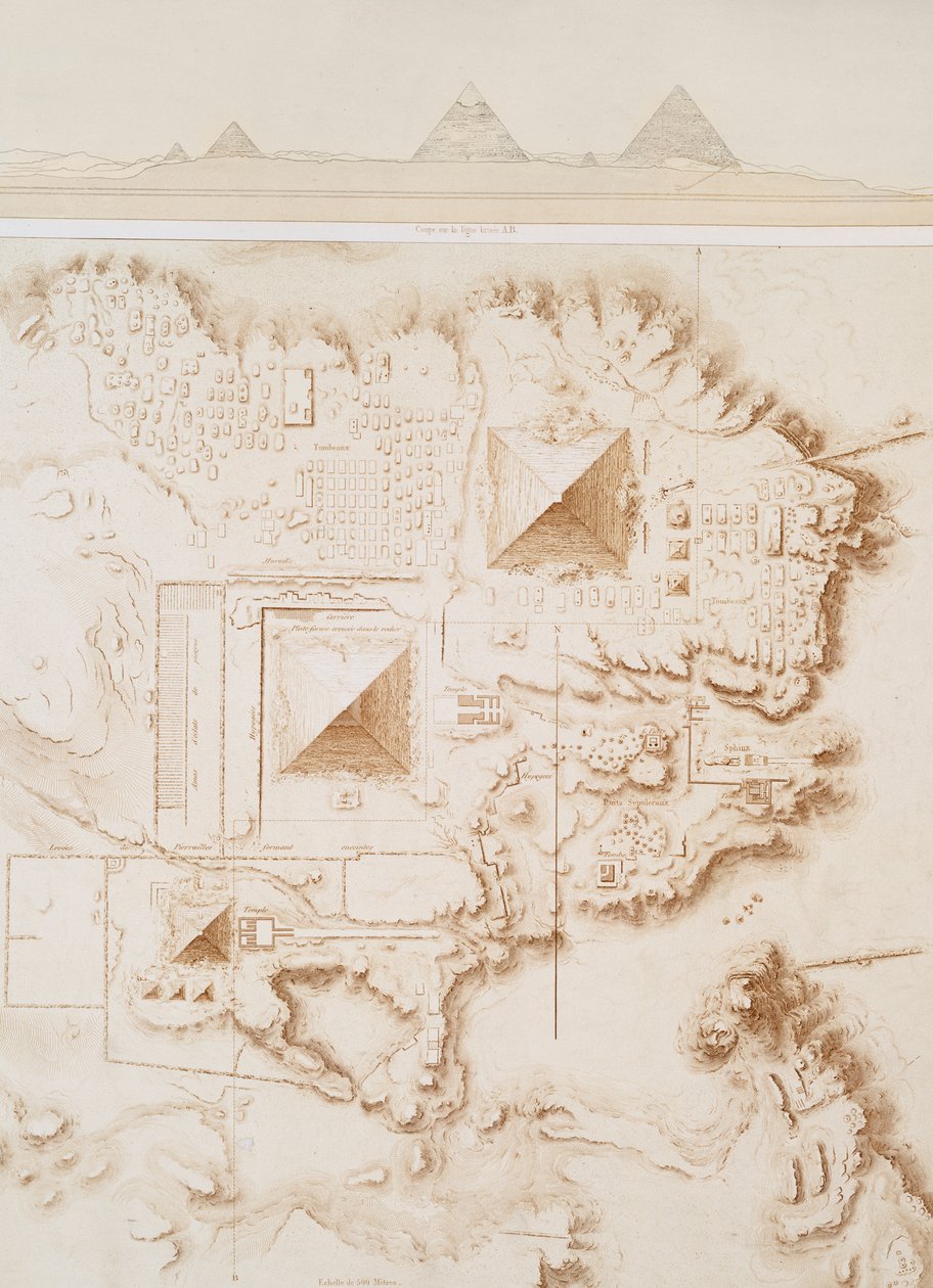 Piano di parte della necropoli di Menfi, altopiano di Giza da Emile Prisse dAvennes