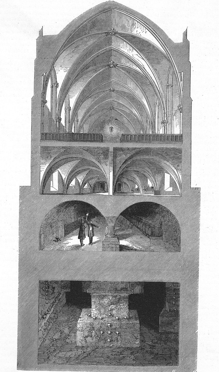 Sezione della cucina, delle cantine e delle catacombe della scuola secondaria di Napoleone a Parigi da Emile Theodore Therond