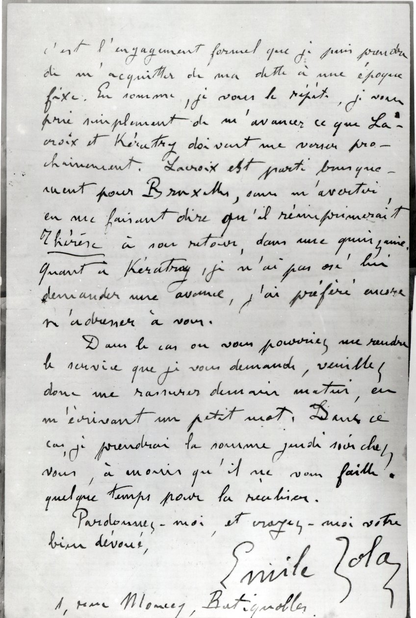 Lettera di Zola a Edouard Manet (1832-83) 1868 da Emile Zola