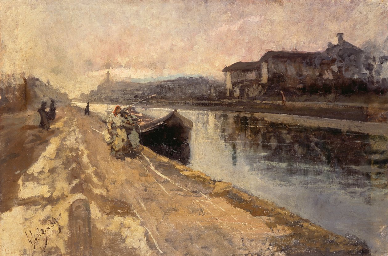 Popolani lungo il canale Naviglio da Emilio Gola
