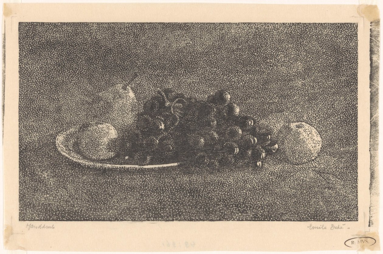 Piatto con uva e altra frutta da Emilius Wilhelmus Dehé (signed by artist)