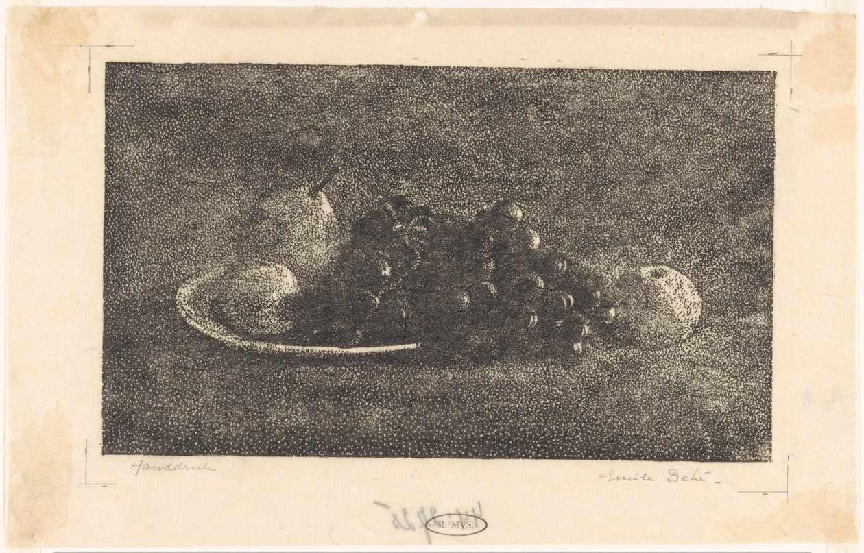 Piatto con uva e altra frutta da Emilius Wilhelmus Dehé (signed by artist)