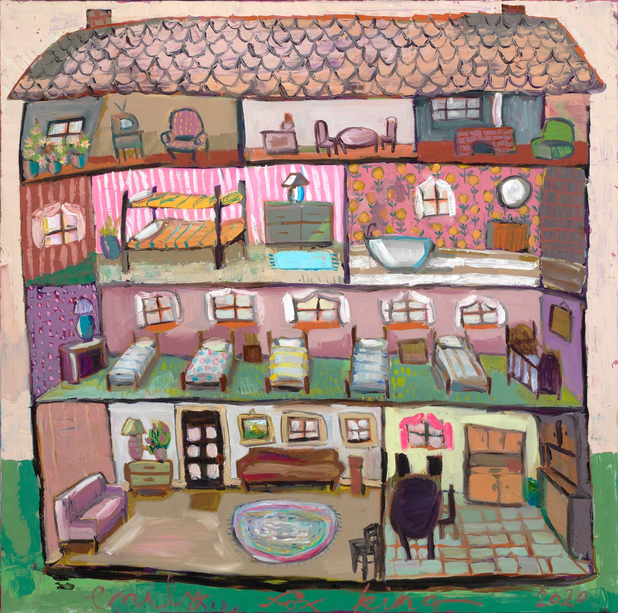 Casa di bambola 18, 2020 (olio su tela) da Emily Fox King