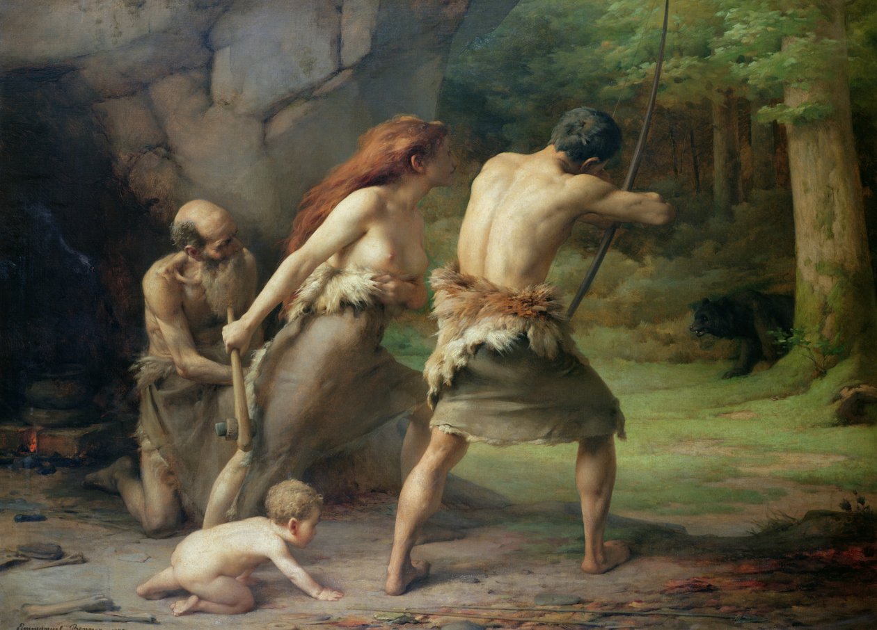 Uomo preistorico che caccia orsi, 1832 da Emmanuel Benner