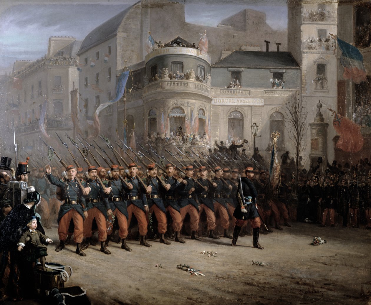 Il ritorno delle truppe a Parigi dalla Crimea, Boulevard des Italiens, davanti al Padiglione di Hannover, dicembre 1855 da Emmanuel Masse