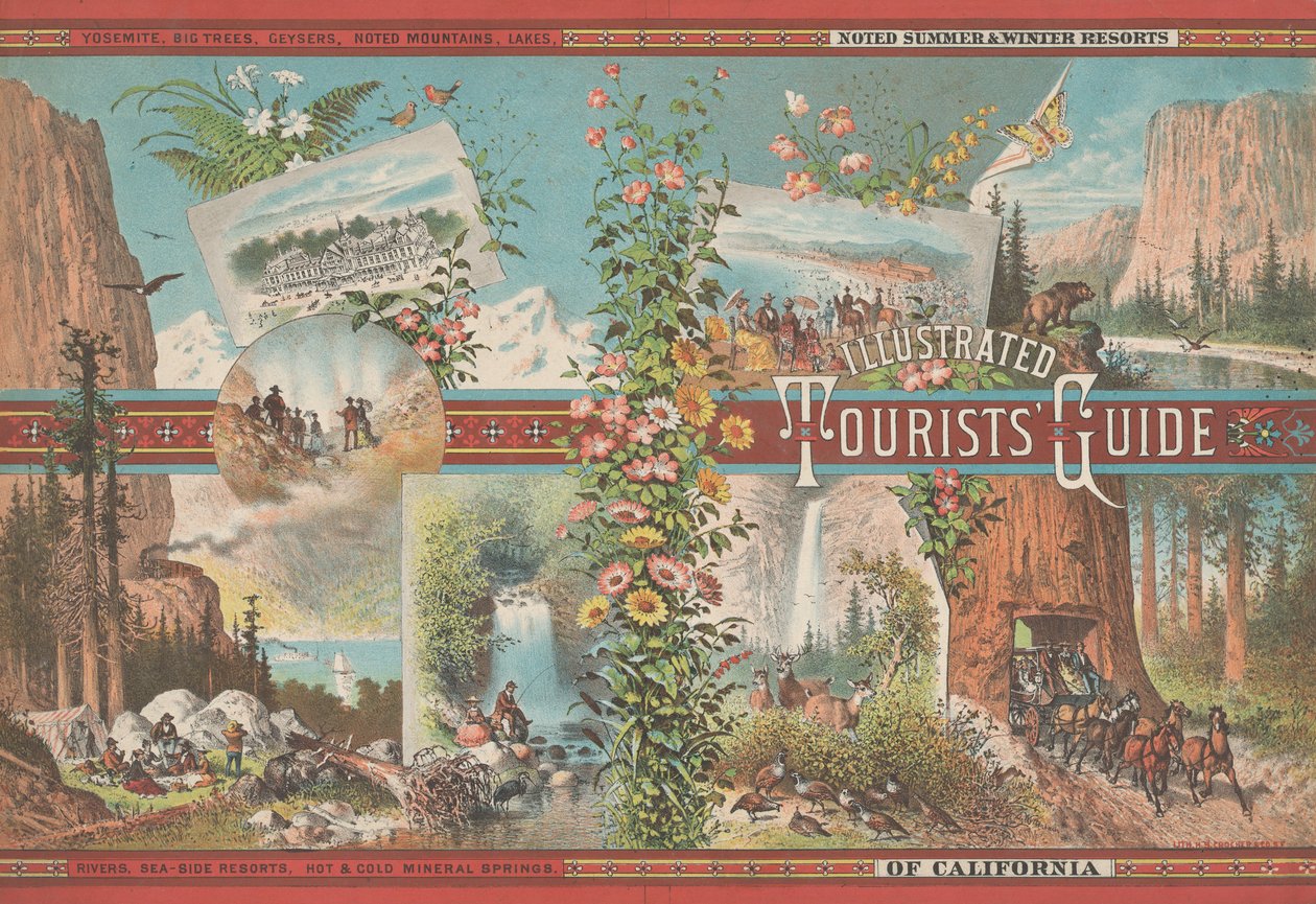 Copertina del Libro per una Guida Turistica Illustrata delle Famosi Località Estive e Invernali della California..., ca. 1870-80 da Emmanuel Wyttenbach