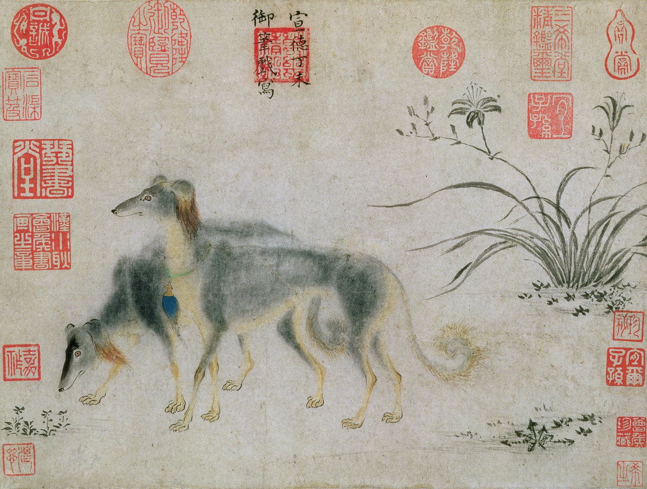 Due levrieri Saluki, 1427 da Emperor Hsuan tsung