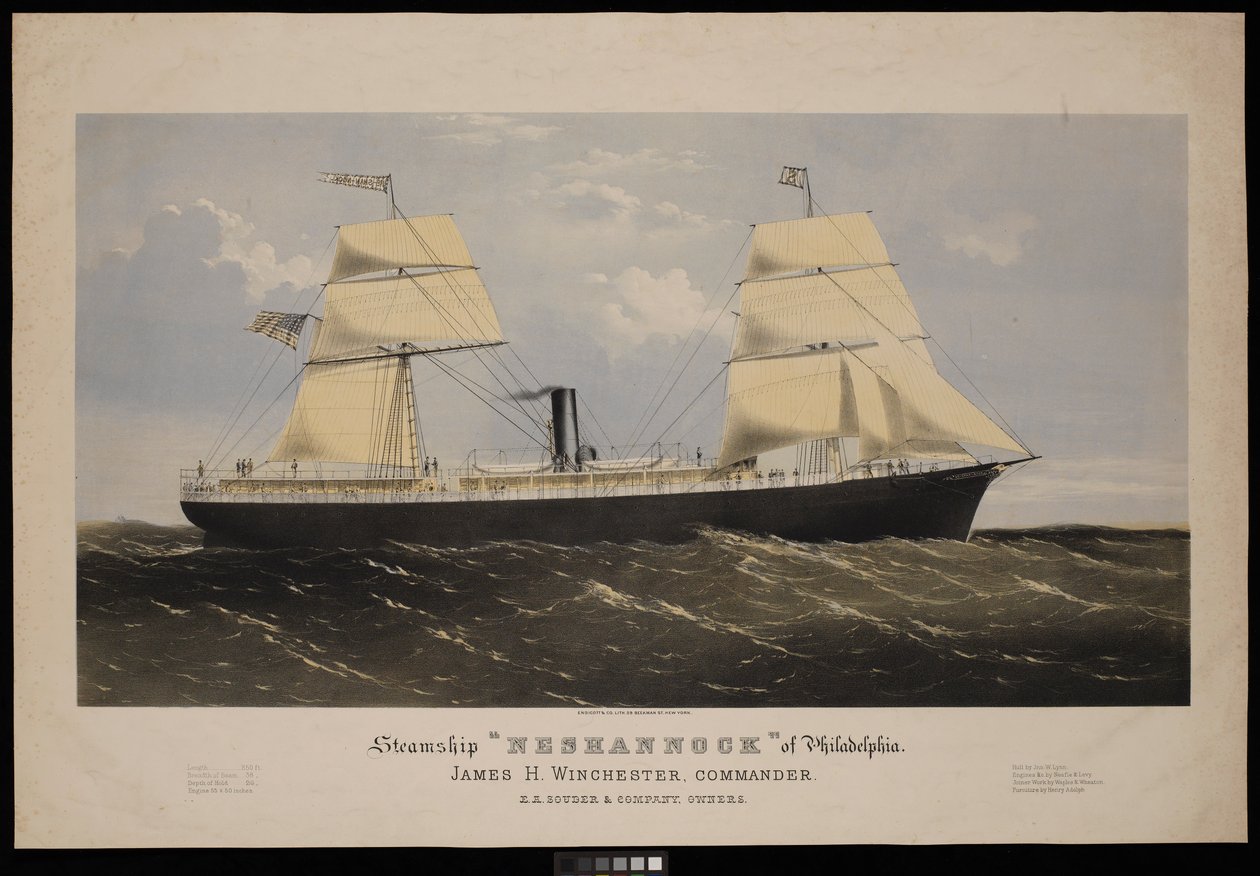Vapore Neshannock di Filadelfia. James H Winchester, Comandante. E A Souder & Company, Proprietari da Endicott Endicott