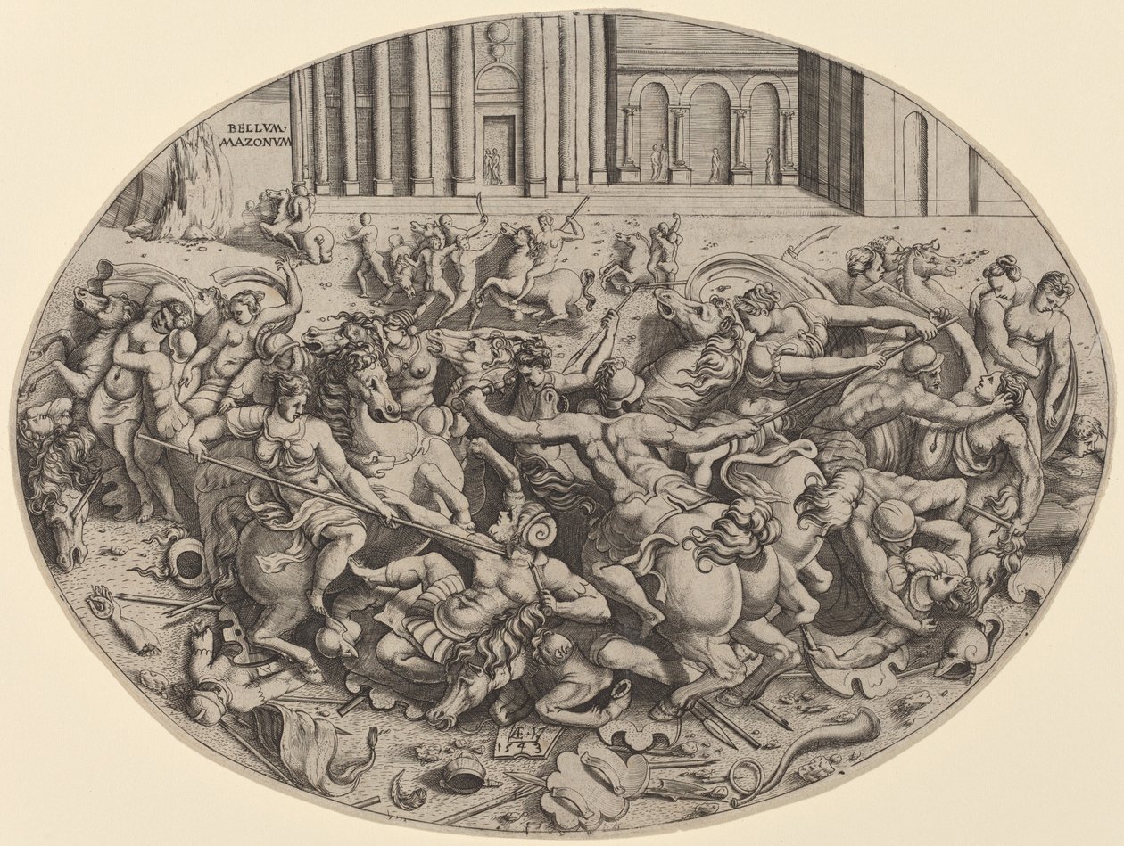 La battaglia delle Amazzoni (recto) da Enea Vico