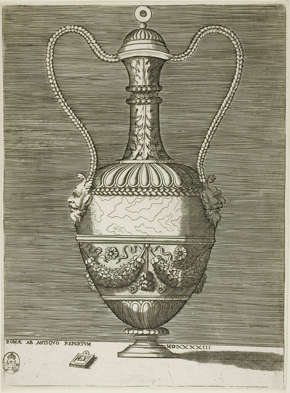 Vaso con due maschere grottesche, tavola sei da Una serie di vasi disegnati dall