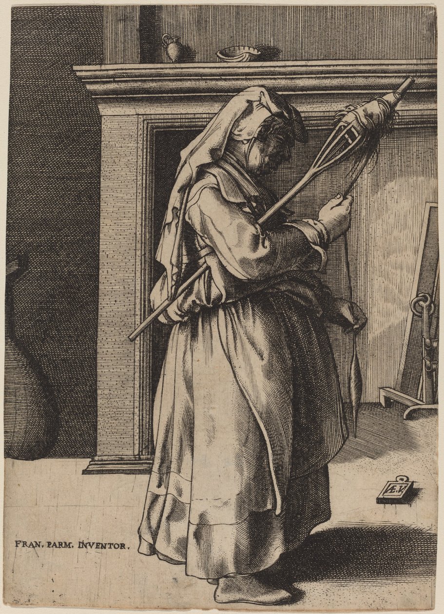 Vecchia con un Fuso da Enea Vico after Parmigianino
