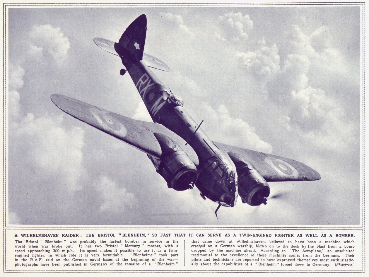 Un Bristol Blenheim, da The Illustrated War News, pubblicato il 22 novembre 1939 da English Photographer