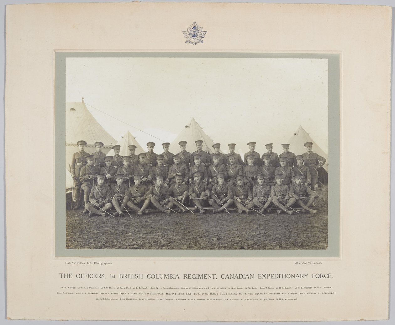 Gli ufficiali, 1° Reggimento della Columbia Britannica, Forza di Spedizione Canadese, 1918 da English Photographer