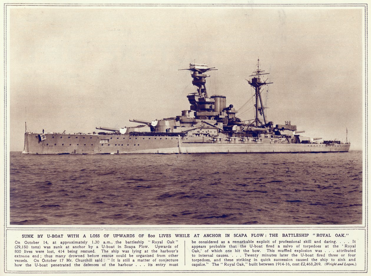 La corazzata Royal Oak, da The Illustrated War News, pubblicato il 1° novembre 1939 da English Photographer