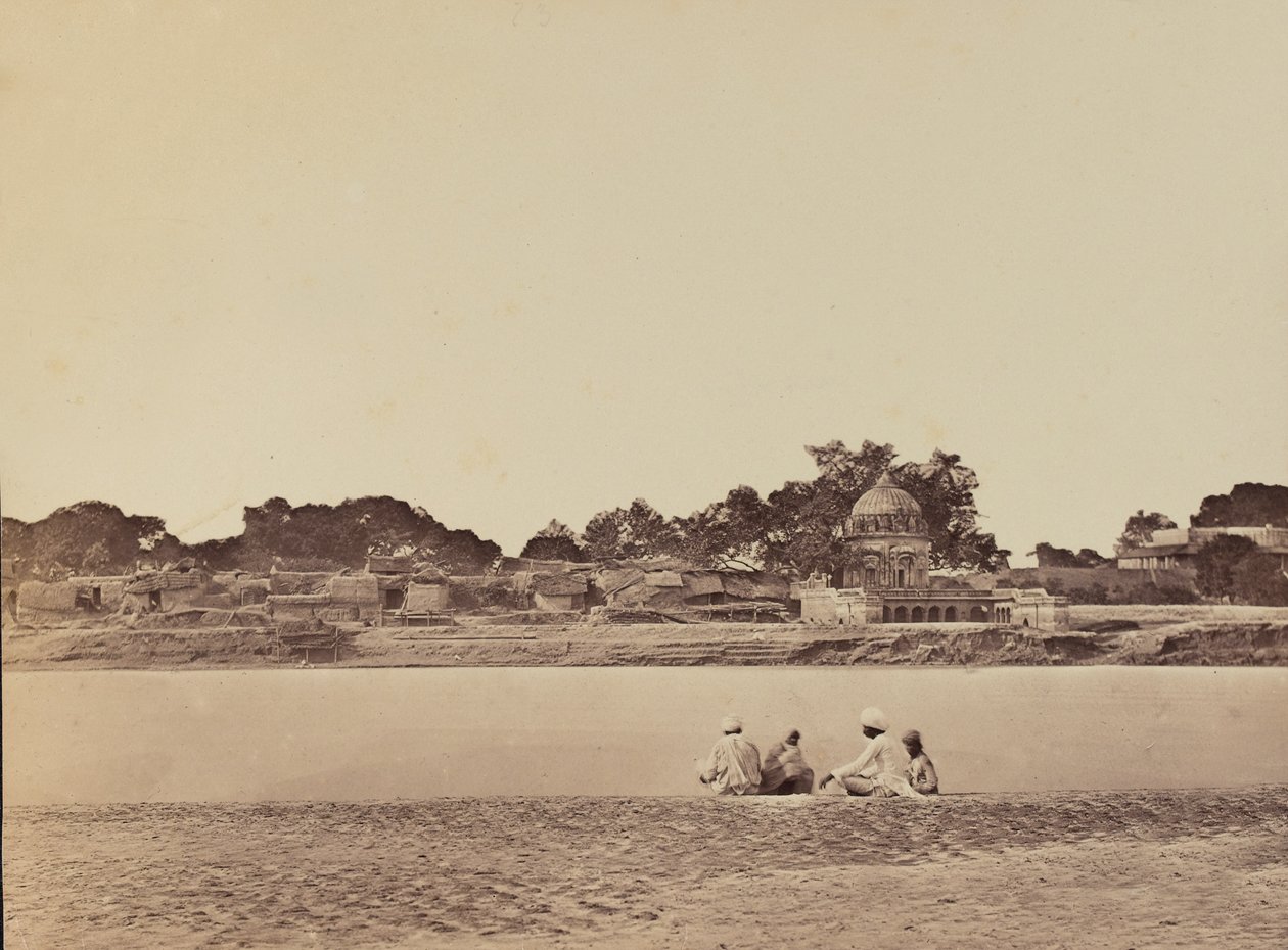 Villaggio vicino a un fiume, c.1858 (foto seppia) da English Photographer