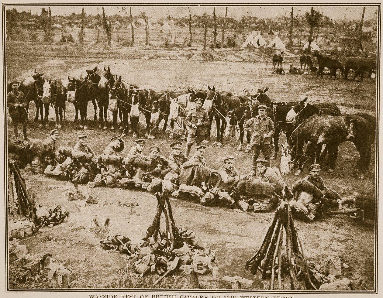 Sosta lungo la strada della cavalleria britannica sul fronte occidentale, 1914-19 da English Photographer