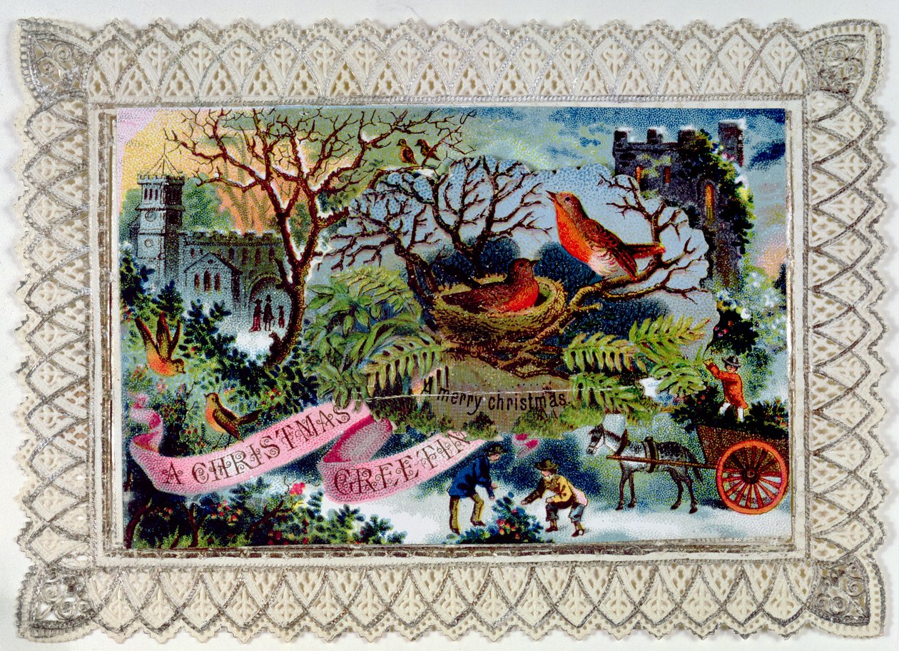 Un saluto di Natale, cartolina vittoriana da English School