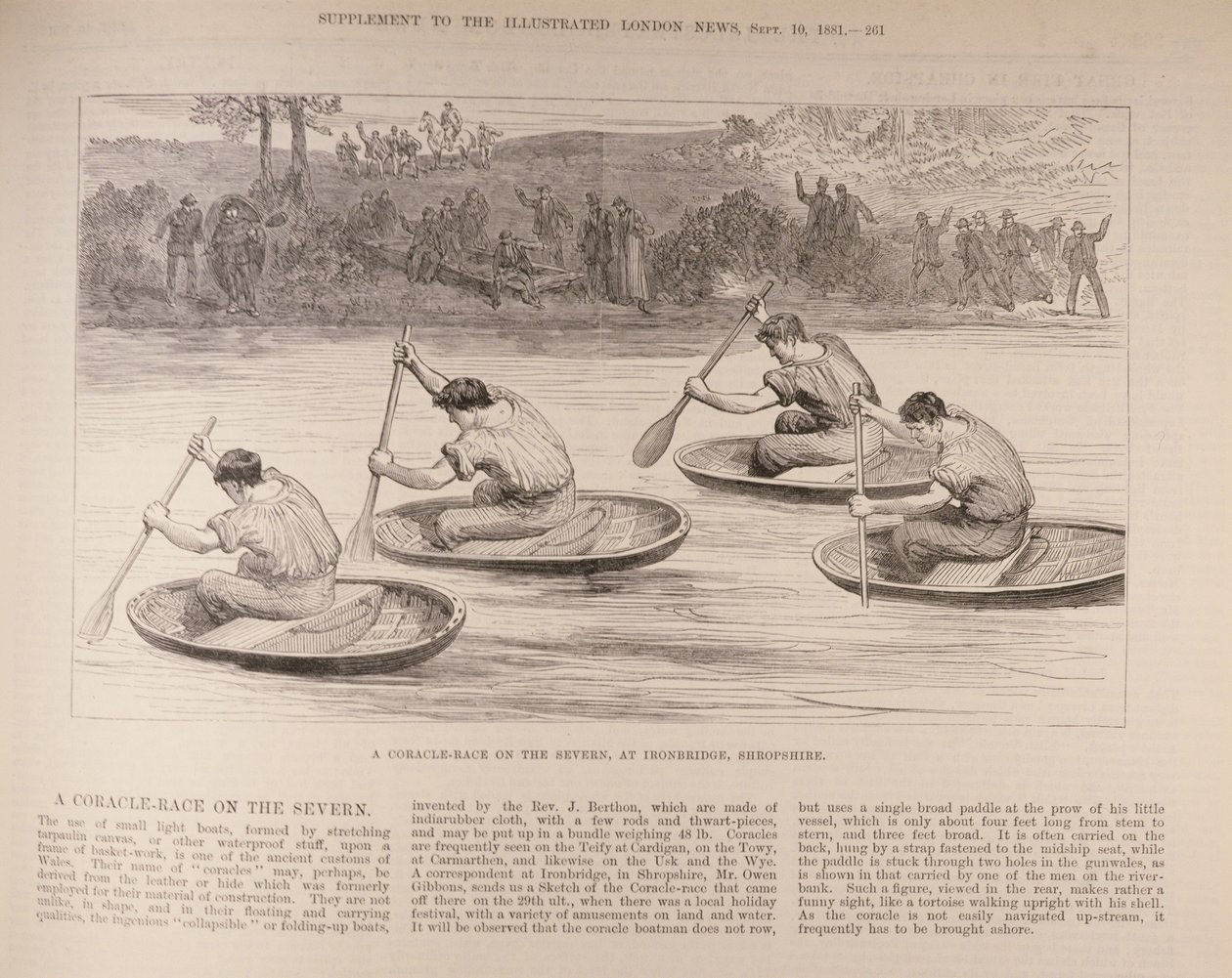 Gara di coracle sul Severn a Ironbridge, Shropshire, da 