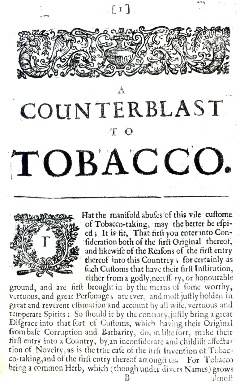 Una controffensiva al tabacco, un trattato scritto da Giacomo I d