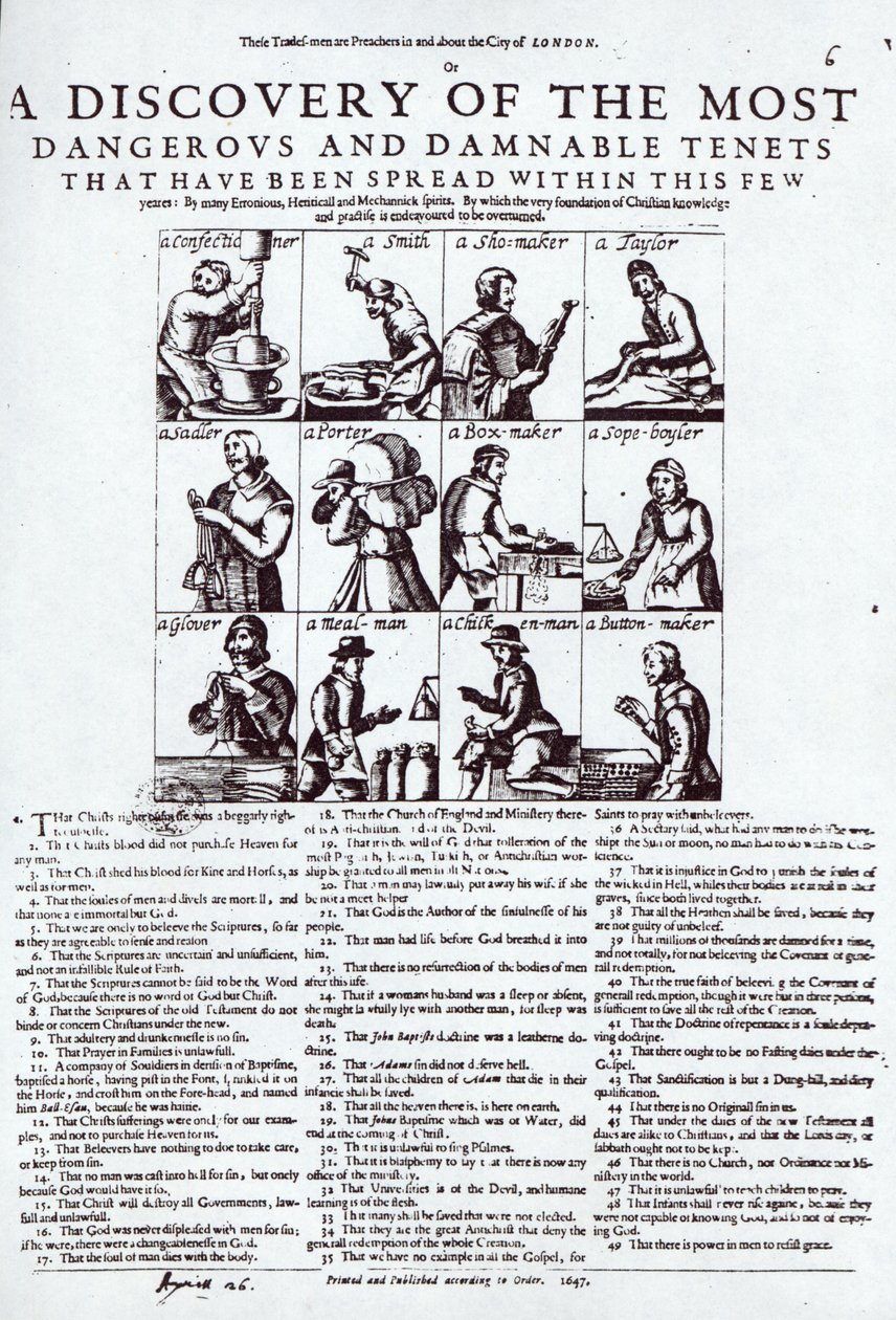 Una scoperta dei più pericolosi e dannati principi diffusi in questi pochi, pubblicato nel 1647 da English School