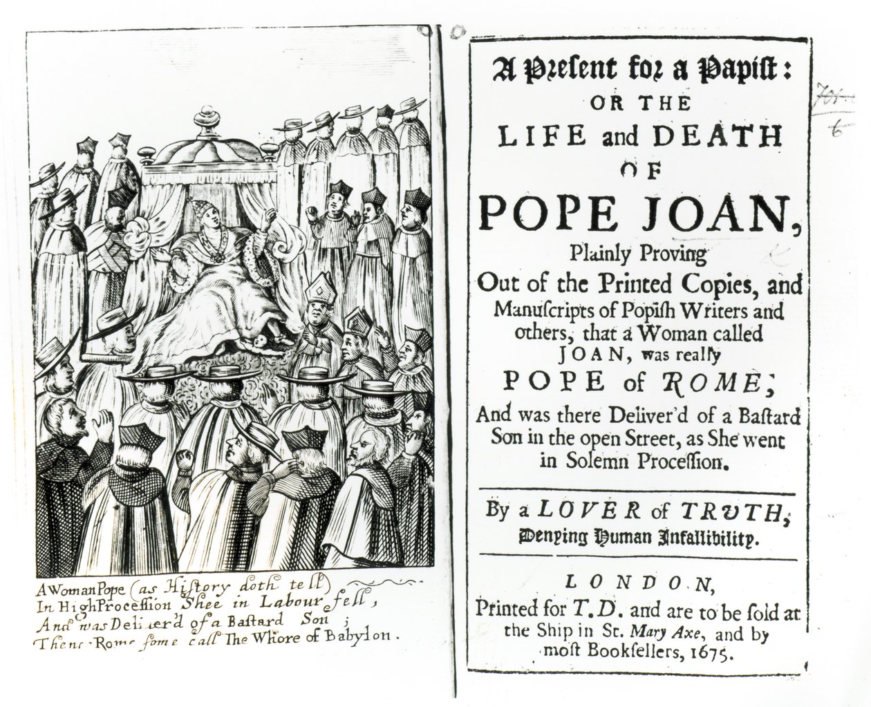 Un regalo per un papista, o la vita e la morte di Papa Giovanna, 1675 da English School