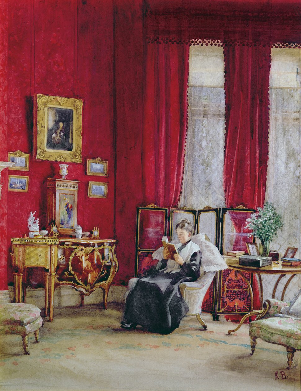 Interno vittoriano con una signora che legge da English School