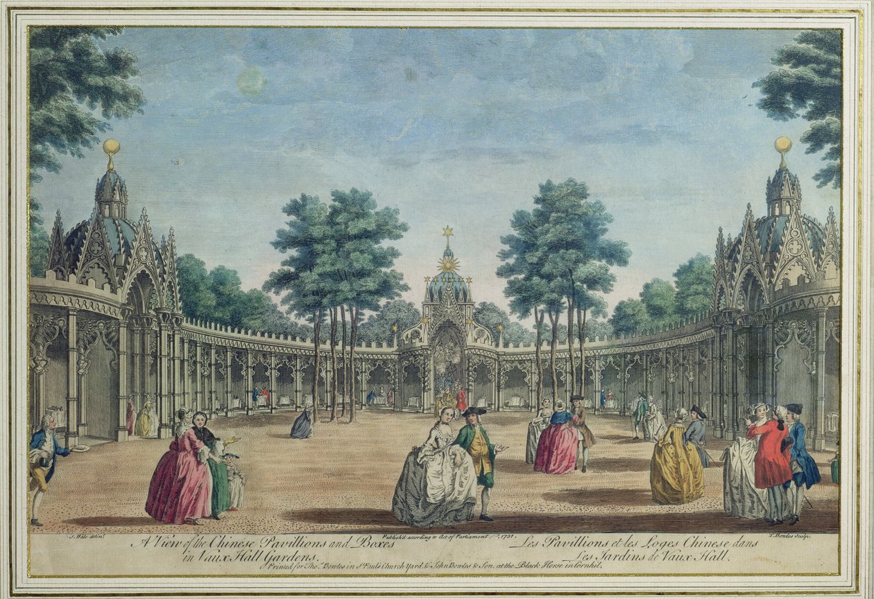 Una vista dei Padiglioni Cinesi e delle Scatole nei Giardini di Vauxhall, 1751 da English School