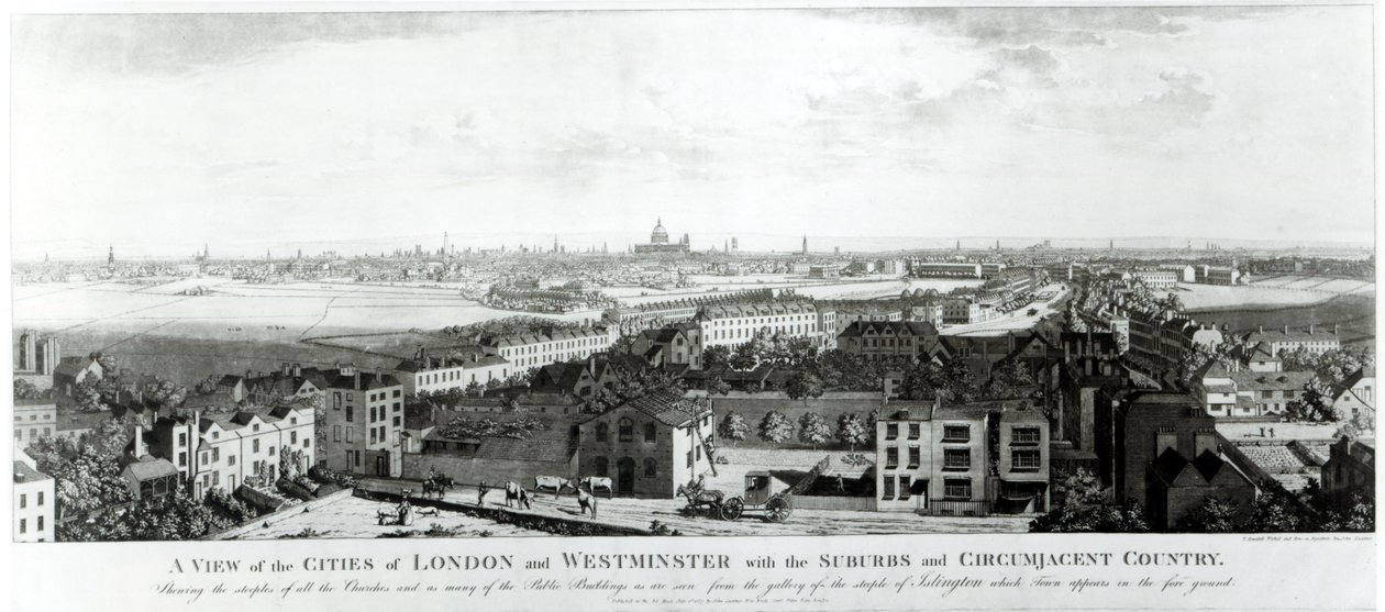 Una vista delle città di Londra e Westminster con sobborghi e campagna circostante, 1789 da English School