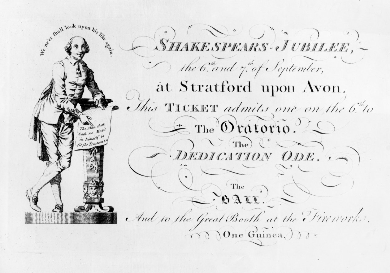 Un biglietto per le celebrazioni del Giubileo di Shakespeare, 1769 da English School